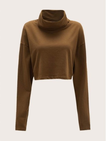 Funnel Neck Drop Shoulder Crop Top