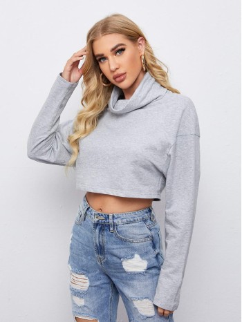 Funnel Neck Drop Shoulder Crop Top