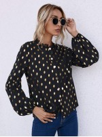 Lace Trim Neck Gold Dot Blouse