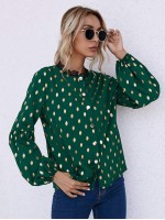 Lace Trim Neck Gold Dot Blouse