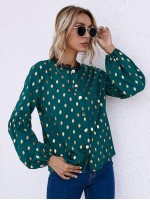 Lace Trim Neck Gold Dot Blouse