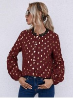 Lace Trim Neck Gold Dot Blouse