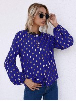 Lace Trim Neck Gold Dot Blouse