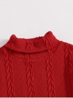 Turtleneck Cable Knit Crop Tee