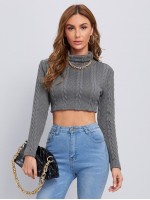 Turtleneck Cable Knit Crop Tee