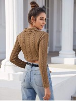 Turtleneck Cable Knit Crop Tee