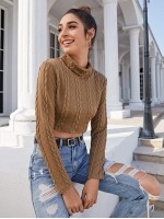 Turtleneck Cable Knit Crop Tee