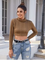 Turtleneck Cable Knit Crop Tee