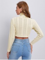 Turtleneck Cable Knit Crop Tee