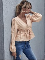 Tie Front Ruched Peplum Top