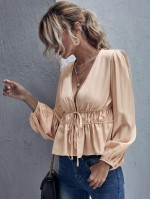 Tie Front Ruched Peplum Top