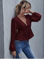 Tie Front Ruched Peplum Top