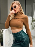 Ribbed Basic Graphic Turtleneck Crop Top