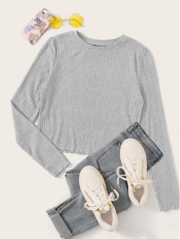 Rib-knit Heather Grey Top