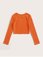 Neon Orange Lettuce Trim Rib-knit Top