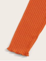 Neon Orange Lettuce Trim Rib-knit Top