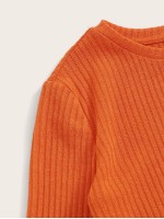 Neon Orange Lettuce Trim Rib-knit Top