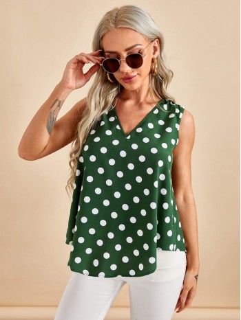 V Neck Polka Dot Top