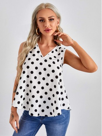 V Neck Polka Dot Top