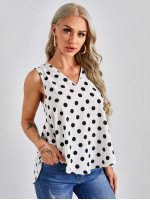 V Neck Polka Dot Top