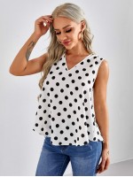 V Neck Polka Dot Top