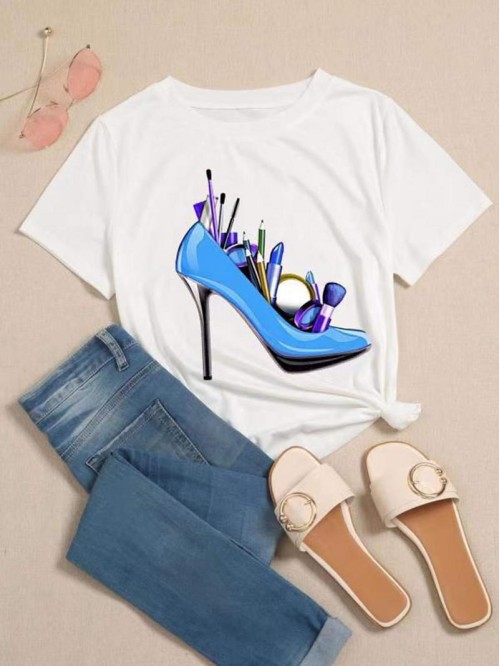 Cosmetic And High Heels Print Tee