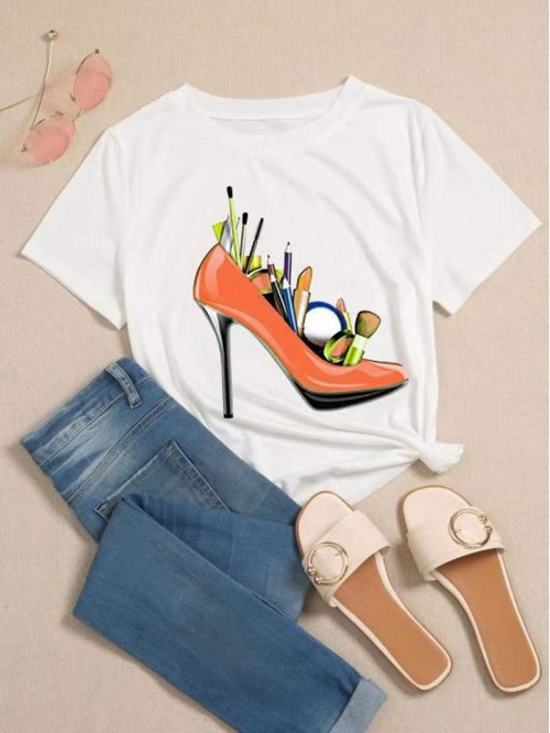 Cosmetic And High Heels Print Tee