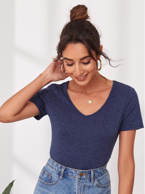 V Neck Solid Tee