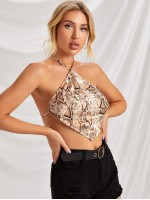 Tie Backless Snakeskin Pattern Halter Top