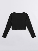 Lace Hem Rib-knit Top