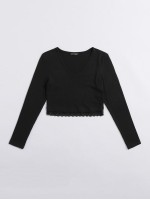 Lace Hem Rib-knit Top