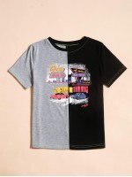 Car & Letter Graphic Colorblock Tee