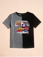 Car & Letter Graphic Colorblock Tee