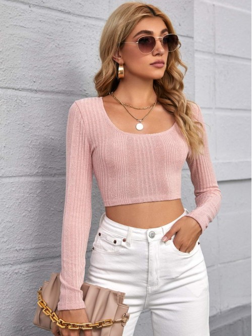 Scoop Neck Ribbed Crop Top