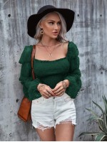 Shirred Frill Contrast Mesh Puff Sleeve Crop Milkmaid Top