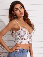 Floral Print Self-Tie Cropped Cami Top