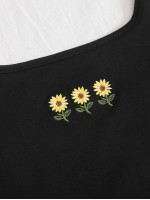 Sunflower Embroidered Crop Tank Top