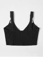 Grommet Strap Rib-knit Crop Top