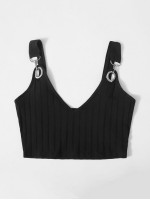 Grommet Strap Rib-knit Crop Top