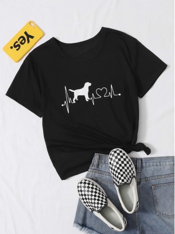 Dog & Heartbeat Print Tee