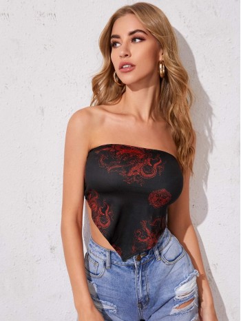 Chinese Dragon Print Bandana Tube Top