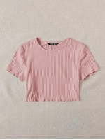 Lettuce Trim Rib-knit Crop Top