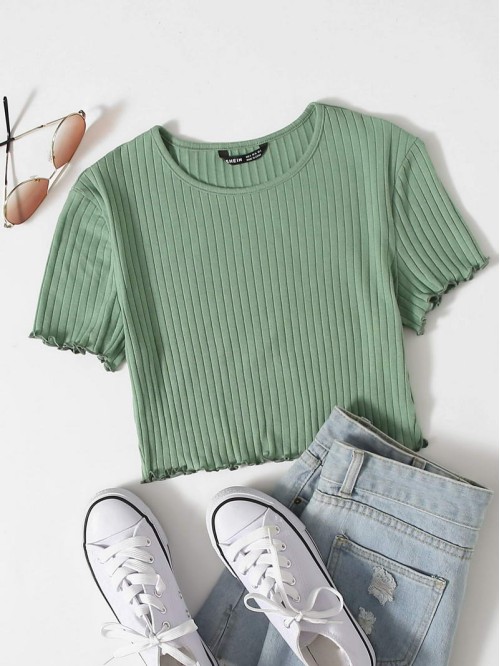 Lettuce Trim Rib-knit Crop Top