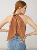 Cross Wrap Halterneck Tie Back Top