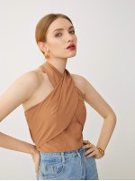 Cross Wrap Halterneck Tie Back Top