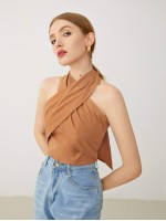 Cross Wrap Halterneck Tie Back Top