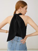 Cross Wrap Halterneck Tie Back Top