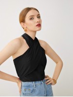 Cross Wrap Halterneck Tie Back Top