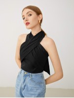 Cross Wrap Halterneck Tie Back Top