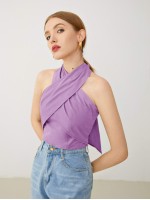 Cross Wrap Halterneck Tie Back Top